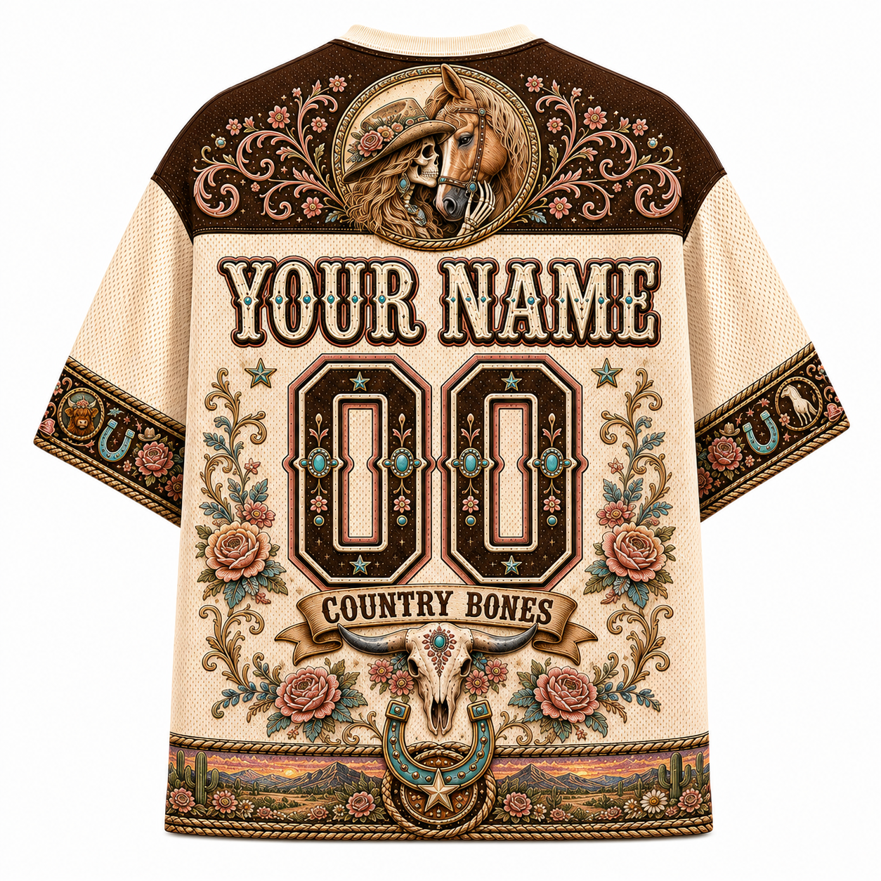 Cowgirl Country Bones Mesh Jersey – Vintage Western Skeleton Cowgirl & Horse