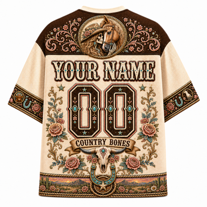 Cowgirl Country Bones Mesh Jersey – Vintage Western Skeleton Cowgirl & Horse
