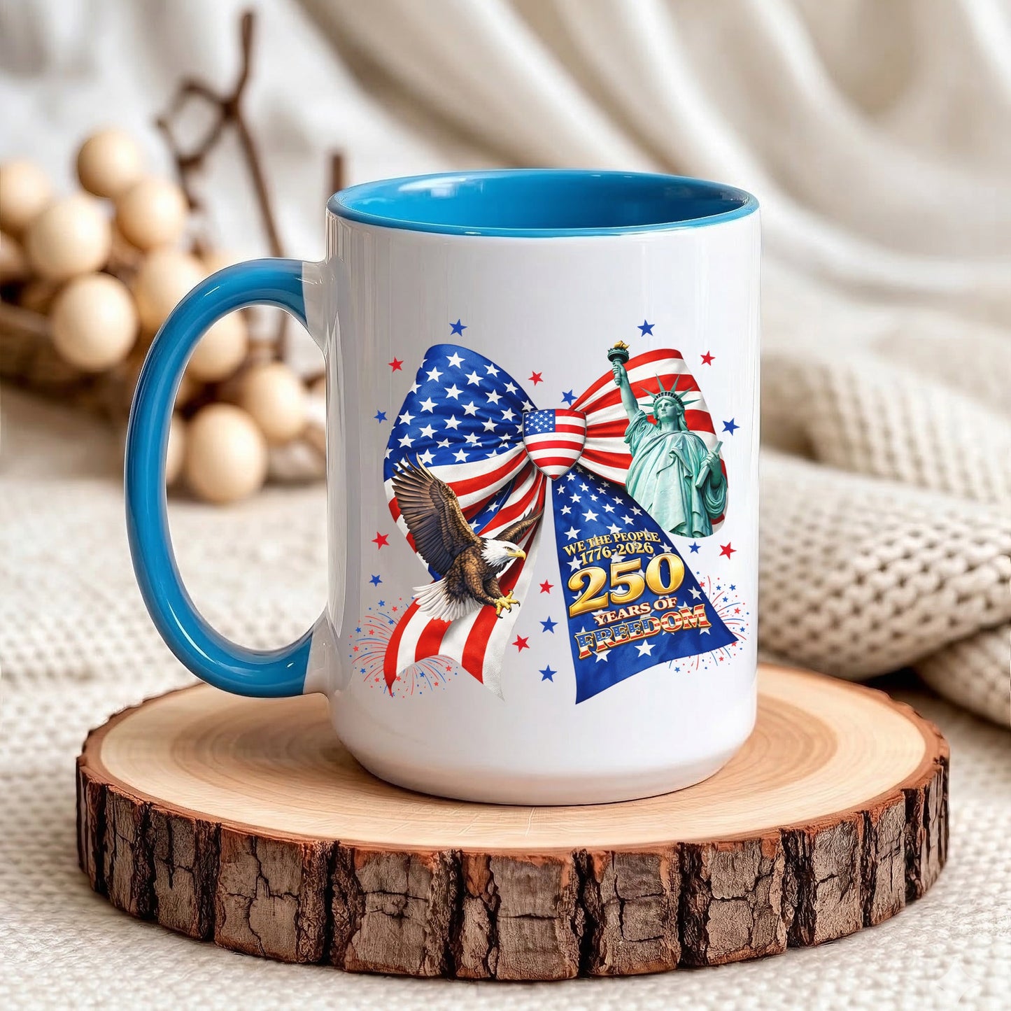 We The People 250 Years of Freedom Patriotic Bow Statue of Liberty Eagle Accent Coffee Mug