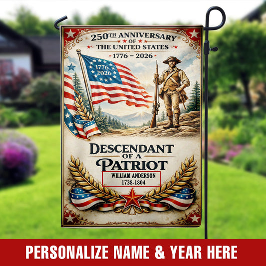250th Anniversary USA Flag – Personalized 'Descendant of a Patriot' 1776-2026