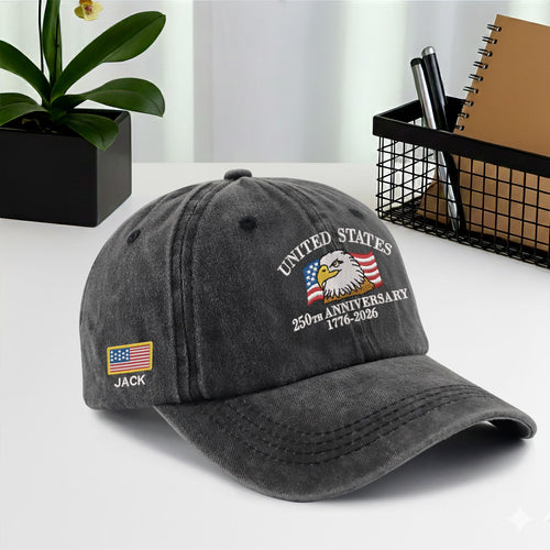 Patriotic 250th Anniversary Cap, Custom Embroidered USA Eagle Baseball Hat