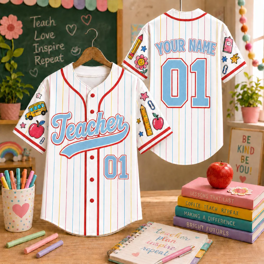 Custom Teacher Baseball Jersey, Personalized Grade, Name & Number