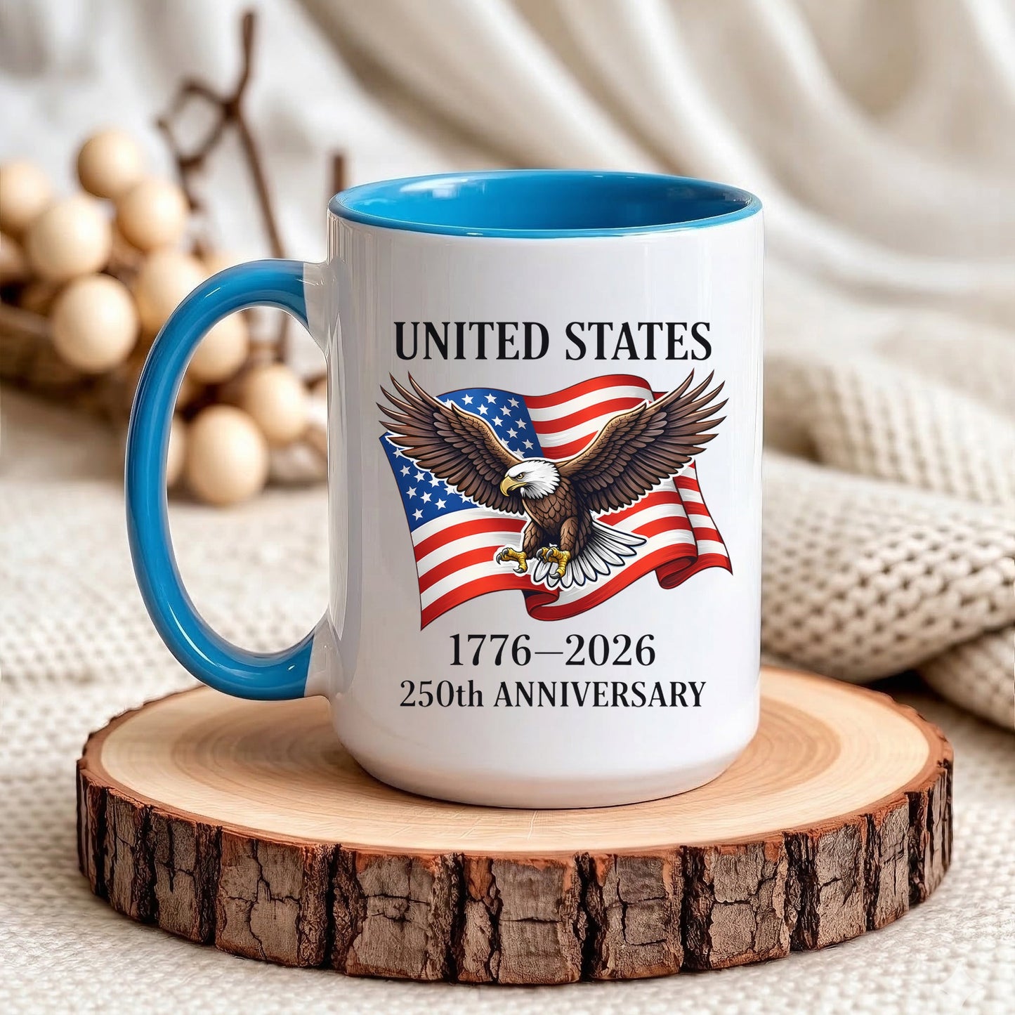 United States 1776–2026 250th Anniversary Bald Eagle Flag Patriotic Accent Coffee Mug