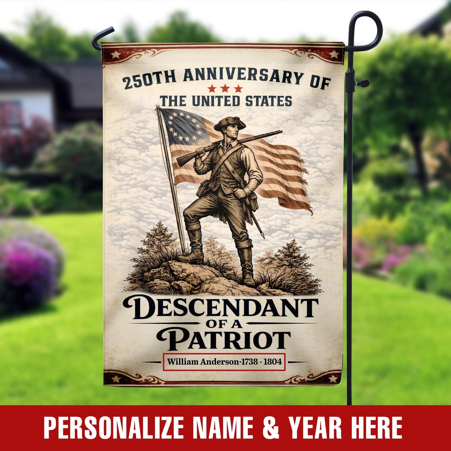 USA 250th Anniversary Flag – Personalized with 'Descendant of a Patriot' 1776-2026