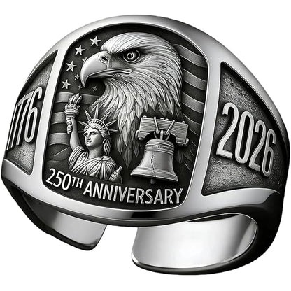 America 250th Ring 1776–2026 – Patriotic Engraved Adjustable Ring, One Size