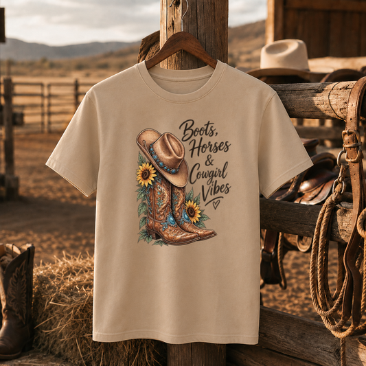 Boots Horses & Cowgirl Vibes Western Shirt, Cowgirl Boots Sunflower – Unisex Tshirt/Hoodie/Sweatshirt