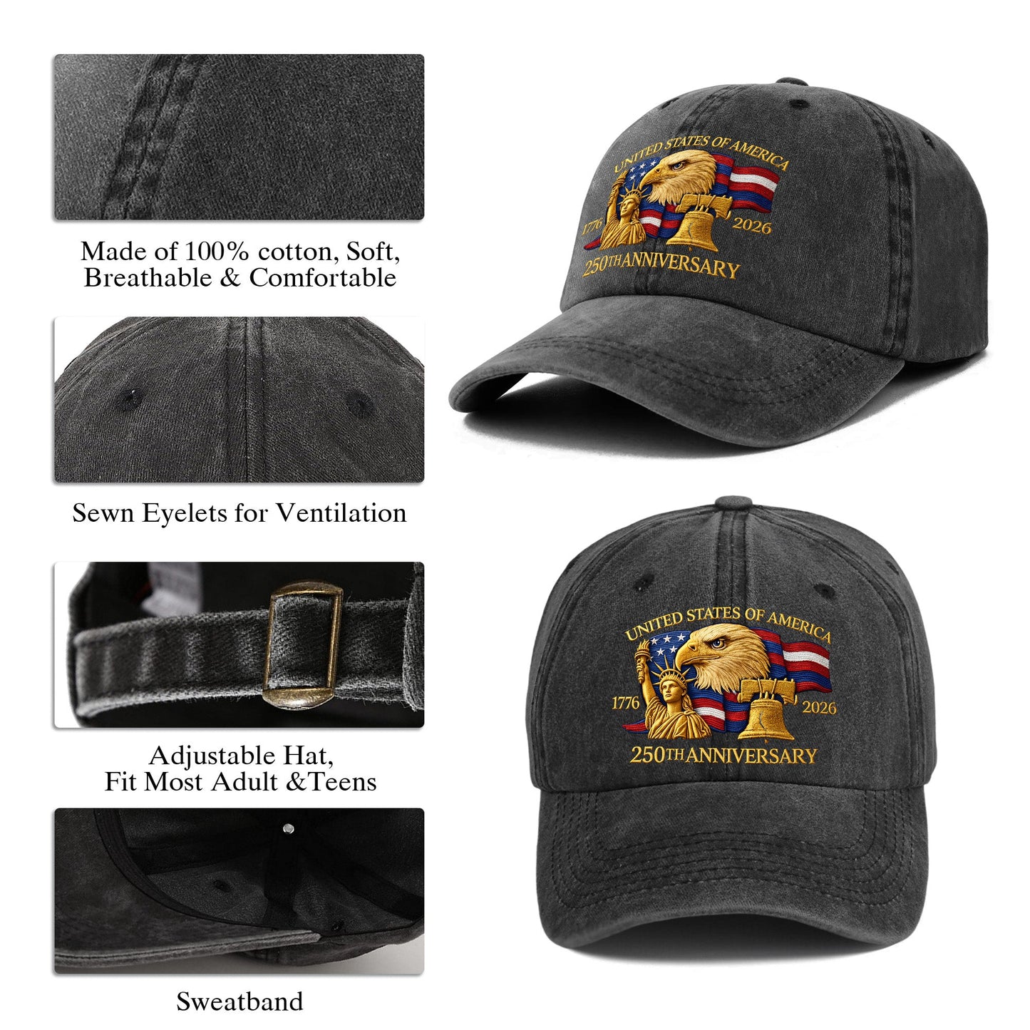 Personalized 250th Anniversary Baseball Cap - American Eagle Statue of Liberty Hat