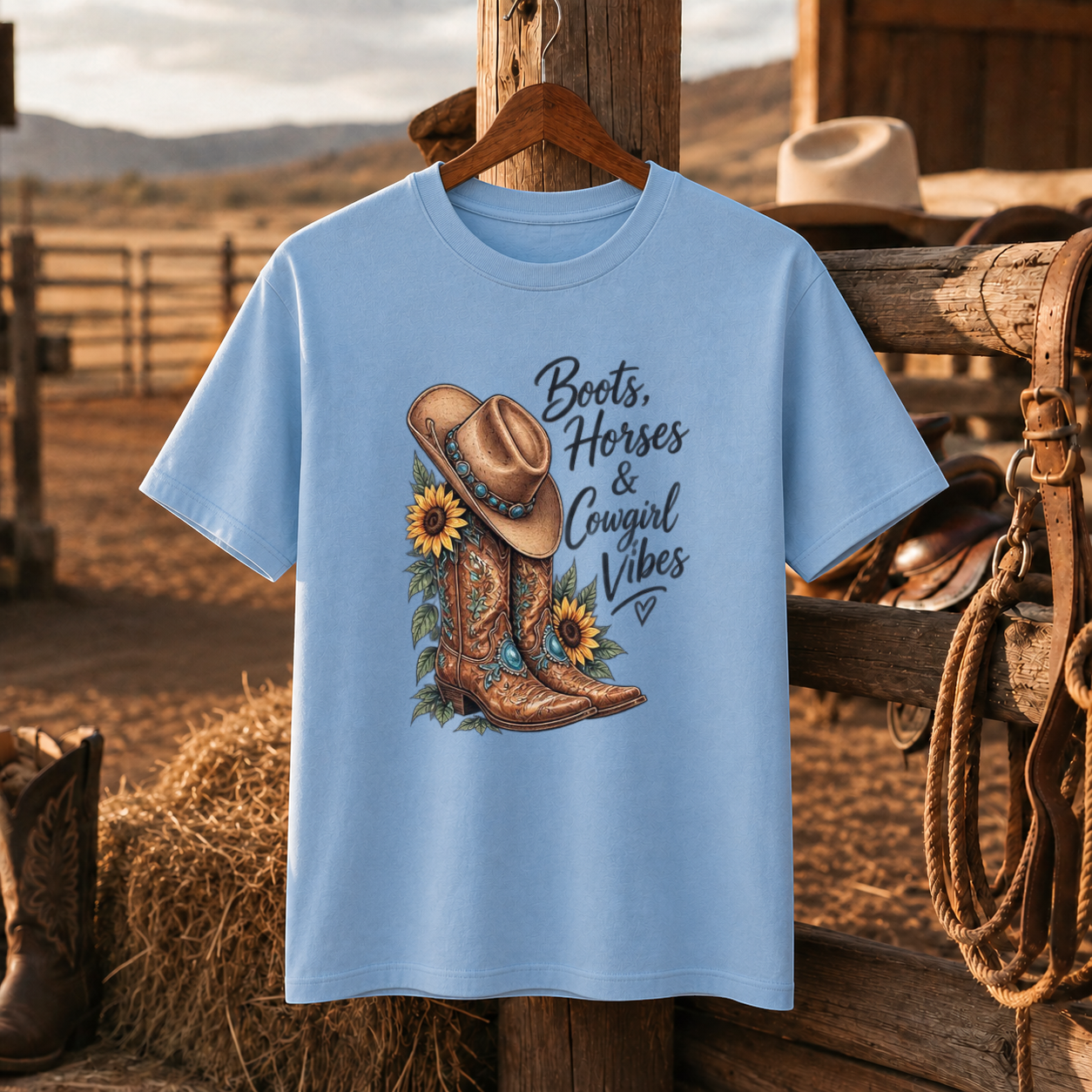 Boots Horses & Cowgirl Vibes Western Shirt, Cowgirl Boots Sunflower – Unisex Tshirt/Hoodie/Sweatshirt