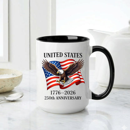 United States 1776–2026 250th Anniversary Bald Eagle Flag Patriotic Accent Coffee Mug