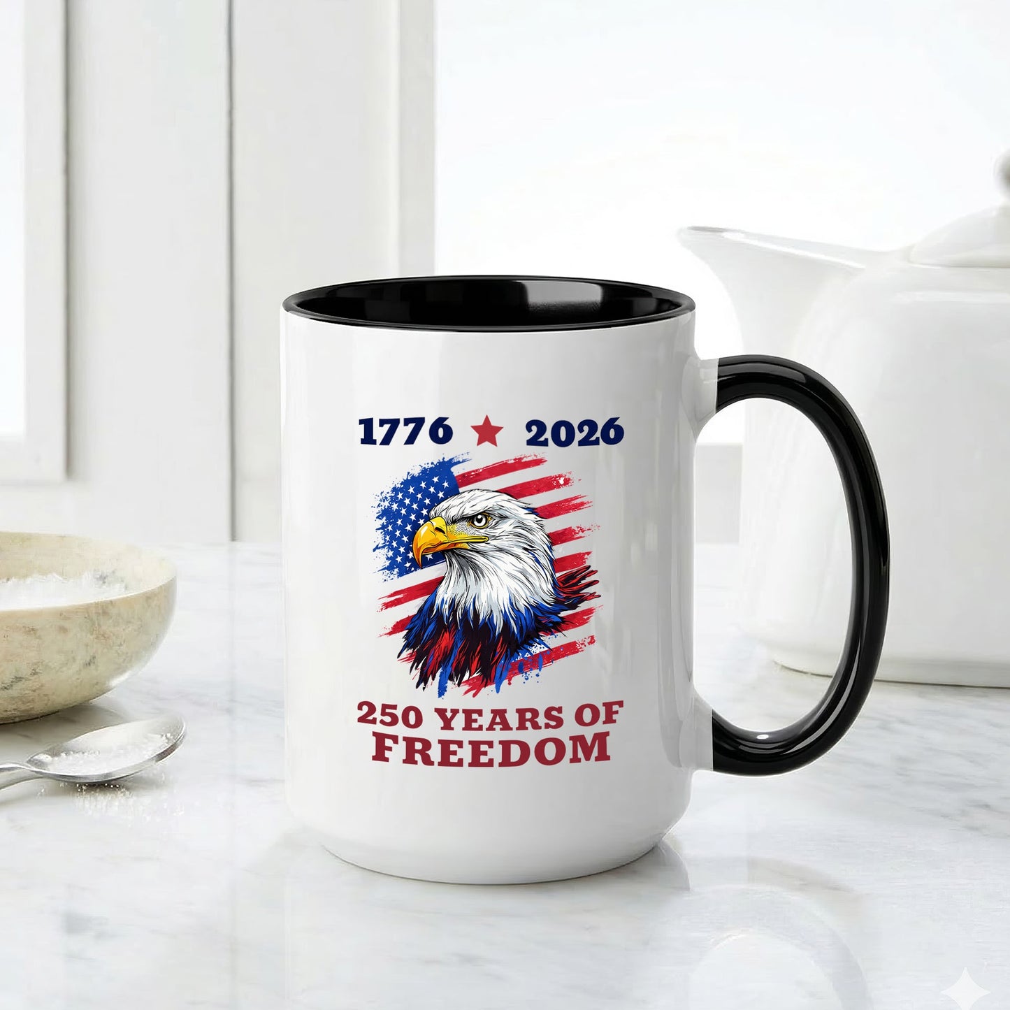 United States 1776–2026 250th Anniversary Bald Eagle Flag Patriotic Accent Coffee Mug