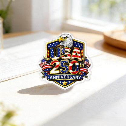 250 Years of USA Eagle Crest Pin – Gold Brooch Bold Patriotic Lapel Accessory for Jackets, Hats & Bags