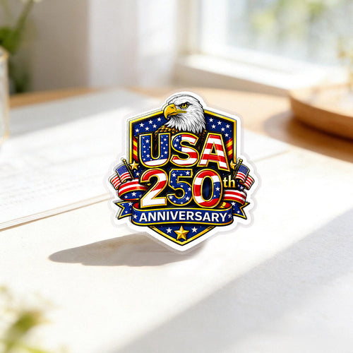 250 Years of USA Eagle Crest Pin – Gold Brooch Bold Patriotic Lapel Accessory for Jackets, Hats & Bags
