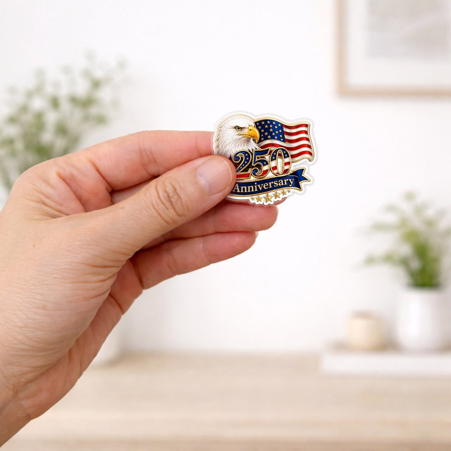 USA 250th Anniversary Eagle Flag – Gold Brooch Bold Patriotic Lapel Accessory for Jackets, Hats & Bags
