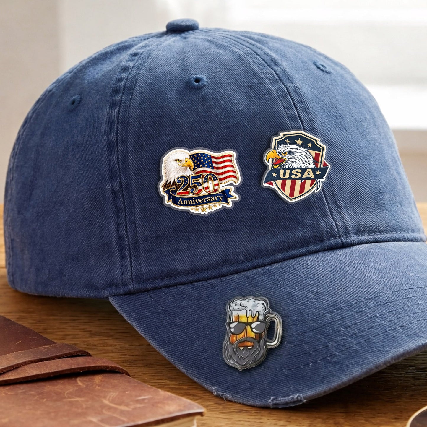 USA 250th Anniversary Eagle Flag – Gold Brooch Bold Patriotic Lapel Accessory for Jackets, Hats & Bags
