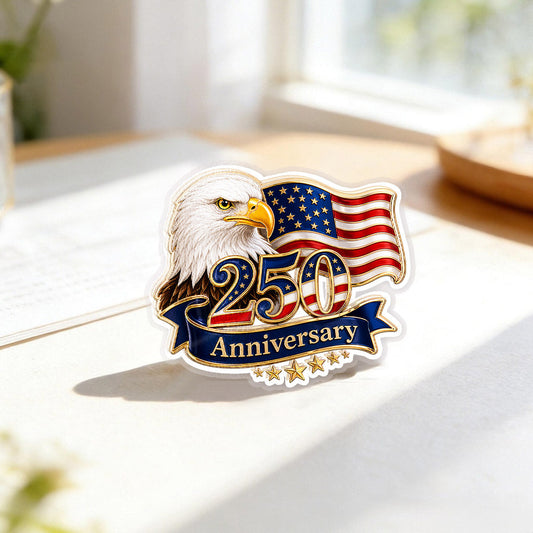 USA 250th Anniversary Eagle Flag – Gold Brooch Bold Patriotic Lapel Accessory for Jackets, Hats & Bags