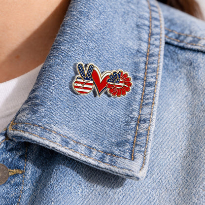 USA Peace Love Freedom Acrylic Pins – Gold Brooch Set for Jackets, Hats & Gifts