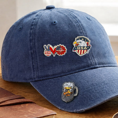 USA Peace Love Freedom Acrylic Pins – Gold Brooch Set for Jackets, Hats & Gifts