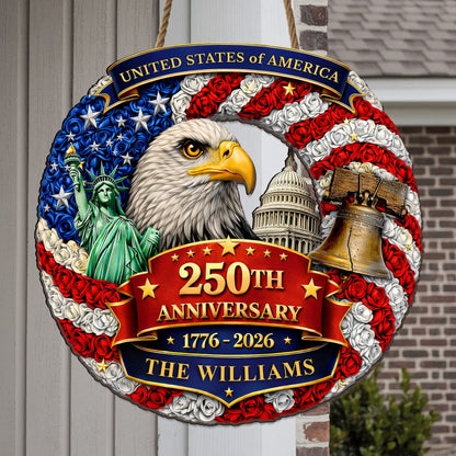 Custom Wood Sign - Personalized America 250th Anniversary Gifts For Mom, Dad, Brother, Sister, Kid