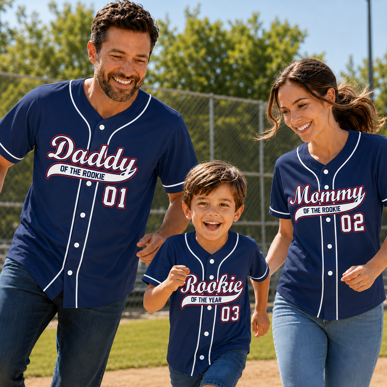 Personalized Navy Family Baseball Jerseys – Daddy, Mommy & Rookie Custom Name and Number Shirts