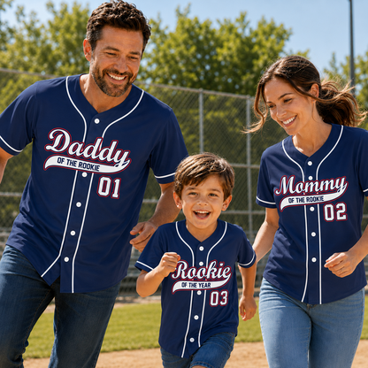 Personalized Navy Family Baseball Jerseys – Daddy, Mommy & Rookie Custom Name and Number Shirts