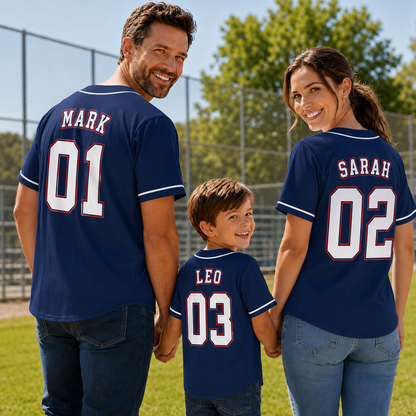Personalized Navy Family Baseball Jerseys – Daddy, Mommy & Rookie Custom Name and Number Shirts