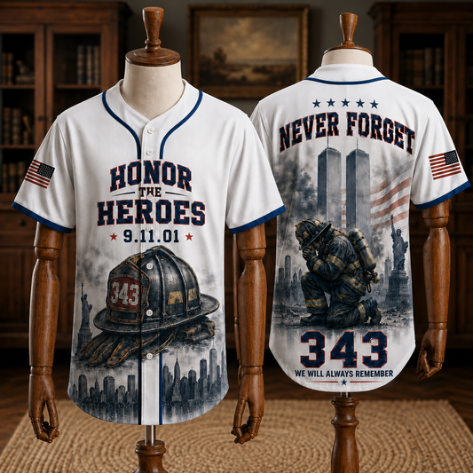 9/11 Tribute Baseball Jersey, FDNY 343 Firefighter Memorial Shirt