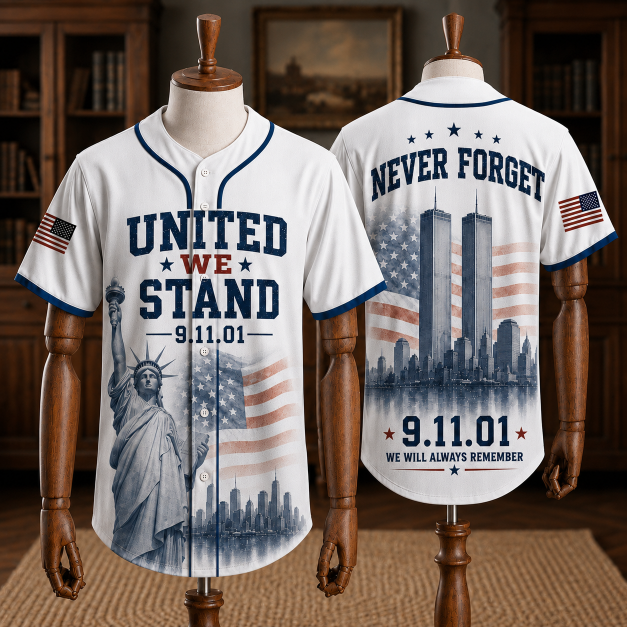 United We Stand 9/11 Memorial Jersey, FDNY 343 Firefighter Tribute Shirt