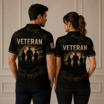 Black Veteran Helicopter Polo Shirt – American Flag Military Tribute Shirt