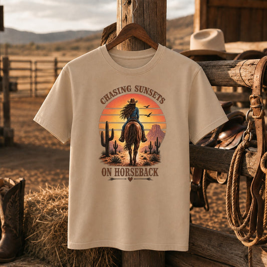 Chasing Sunsets Shirt, Horse Girl Tee, Western Cowgirl Gift for Women-Unisex Tshirt /Hoodie/Sweatshirt