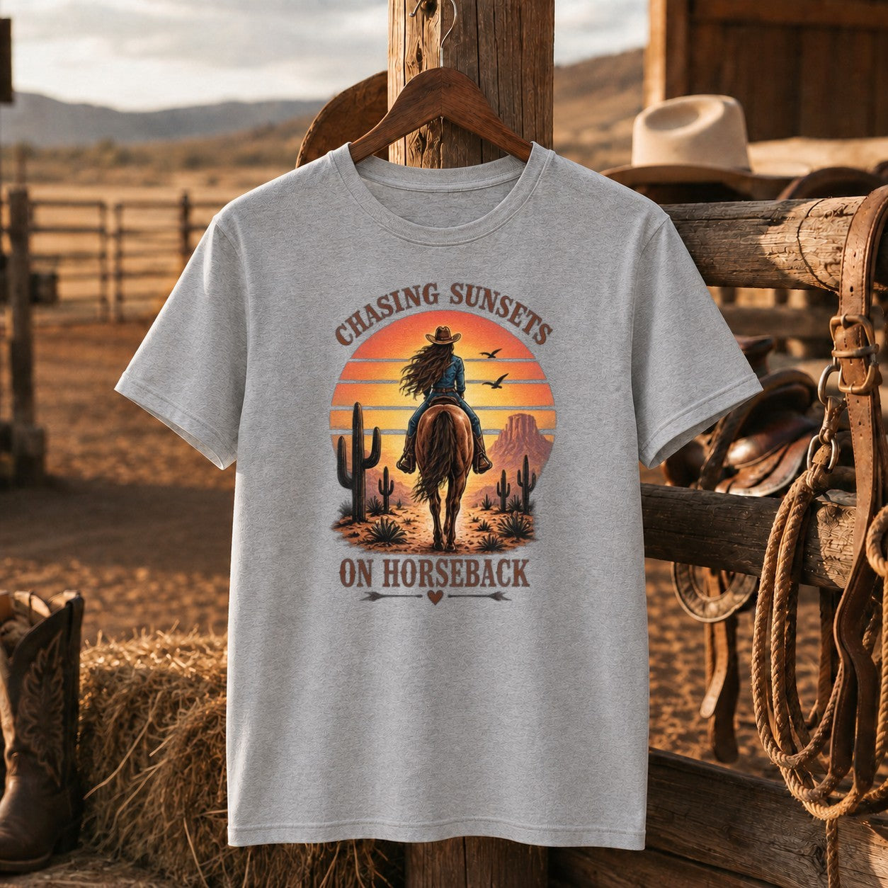 Chasing Sunsets Shirt, Horse Girl Tee, Western Cowgirl Gift for Women-Unisex Tshirt /Hoodie/Sweatshirt