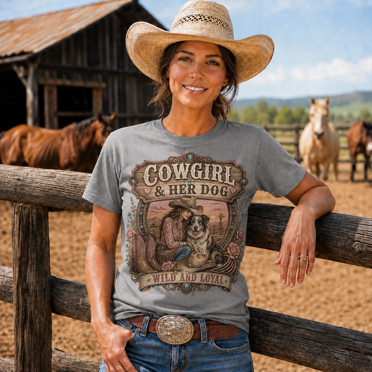 Cowgirl & Her Dog Wild and Loyal Graphic Tee– Unisex Tshirt /Hoodie/Sweatshirt