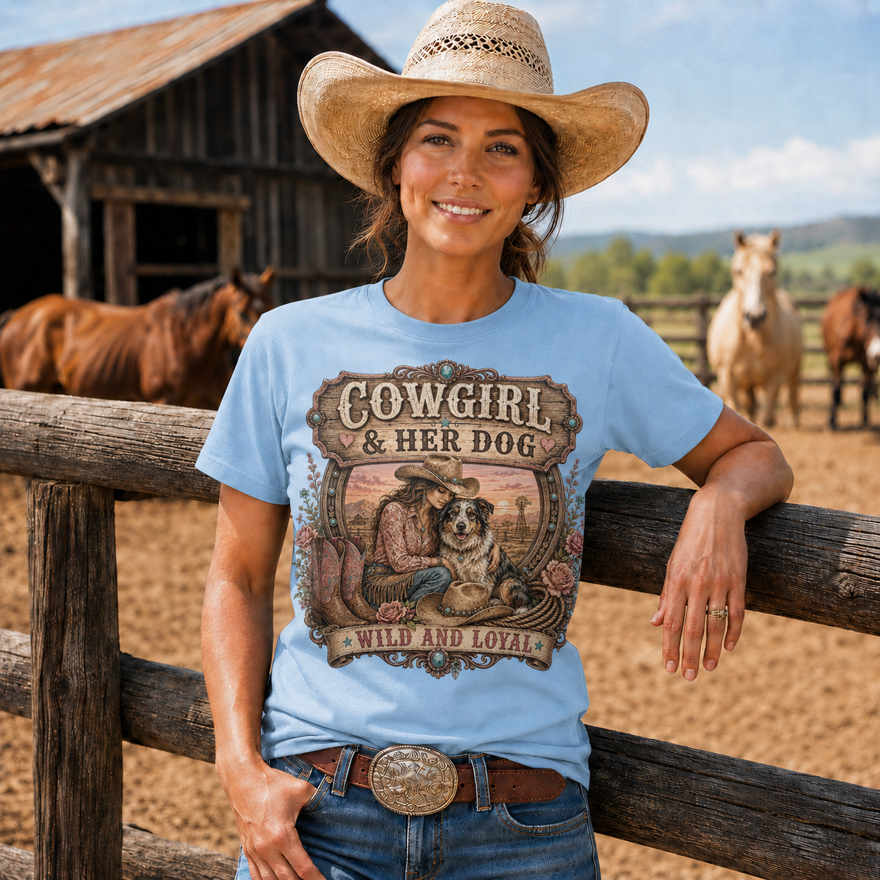 Cowgirl & Her Dog Wild and Loyal Graphic Tee– Unisex Tshirt /Hoodie/Sweatshirt