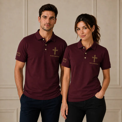 Black Faith Over Fear Christian Cross Polo Shirt – Philippians 4:13 Religious Polo