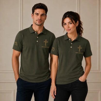 Black Faith Over Fear Christian Cross Polo Shirt – Philippians 4:13 Religious Polo