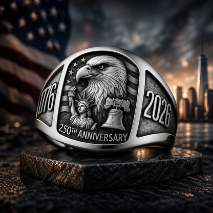 America 250th Ring 1776–2026 – Patriotic Engraved Adjustable Ring, One Size