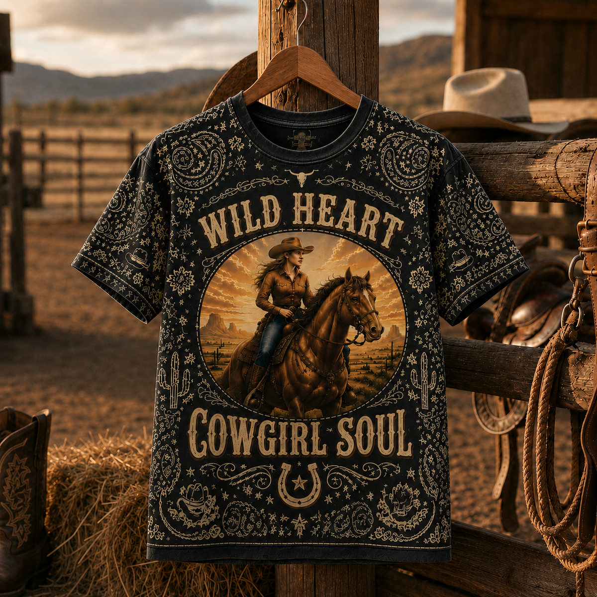 Country Cowgirl Horse Lover Western Design 3D T-Shirt