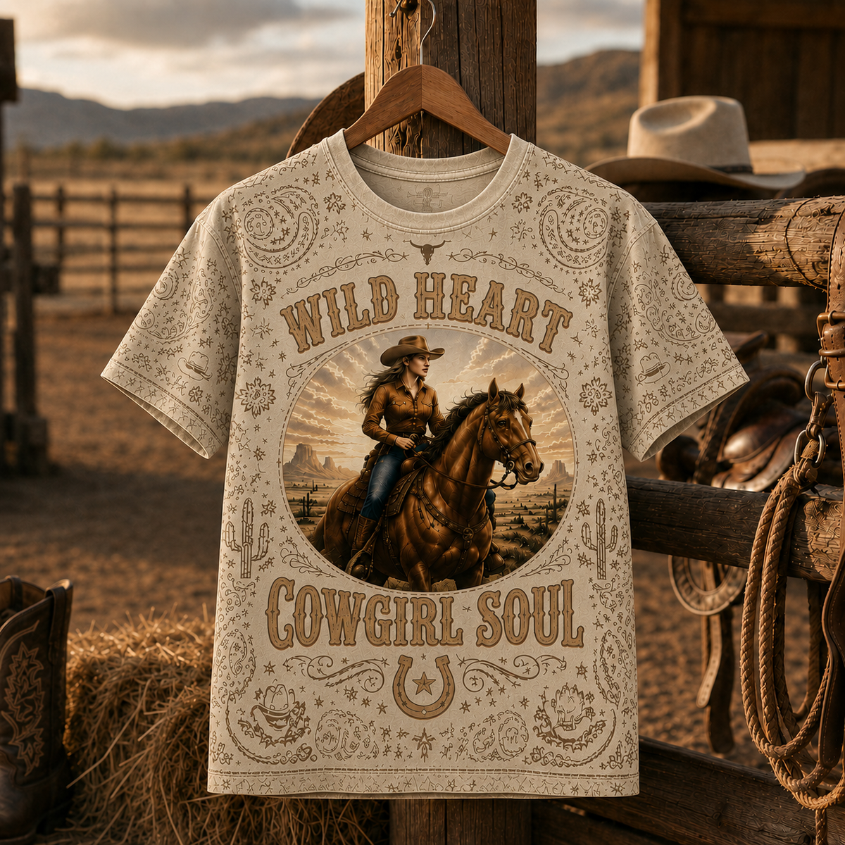 Country Cowgirl Horse Lover Western Design 3D T-Shirt