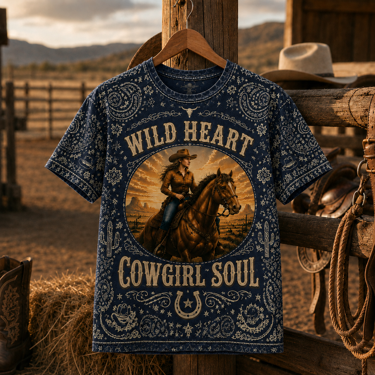 Country Cowgirl Horse Lover Western Design 3D T-Shirt