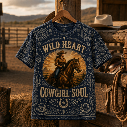 Country Cowgirl Horse Lover Western Design 3D T-Shirt