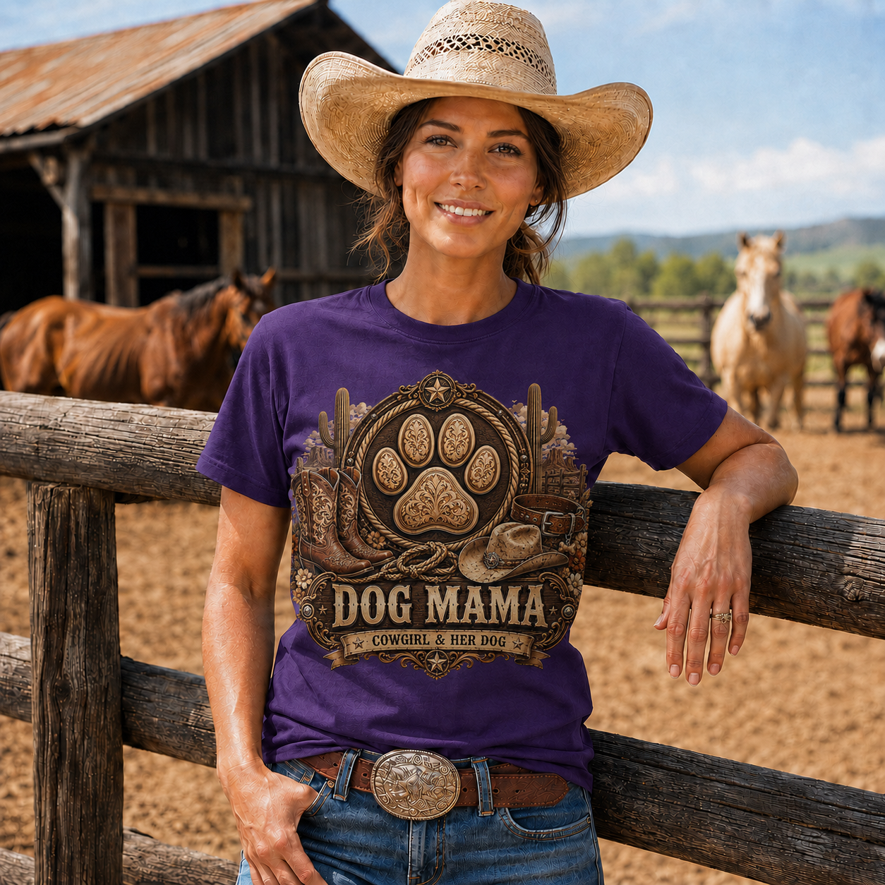 Dog Mama Cowgirl & Her Dog Western Graphic T-Shirt- Unisex Tshirt /Hoodie/Sweatshirt