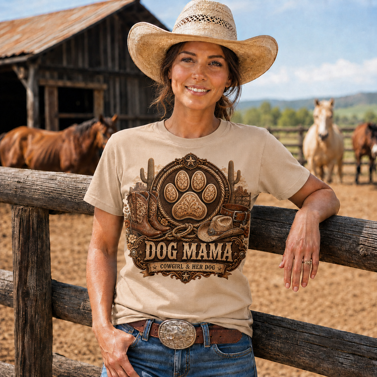 Dog Mama Cowgirl & Her Dog Western Graphic T-Shirt- Unisex Tshirt /Hoodie/Sweatshirt