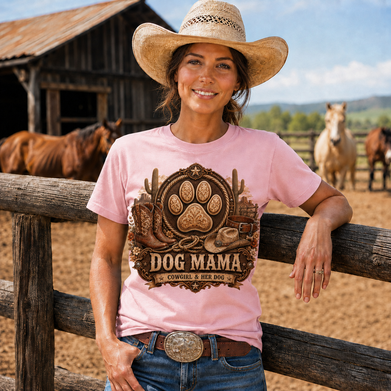 Dog Mama Cowgirl & Her Dog Western Graphic T-Shirt- Unisex Tshirt /Hoodie/Sweatshirt
