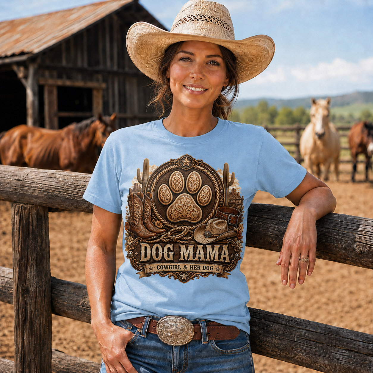Dog Mama Cowgirl & Her Dog Western Graphic T-Shirt- Unisex Tshirt /Hoodie/Sweatshirt