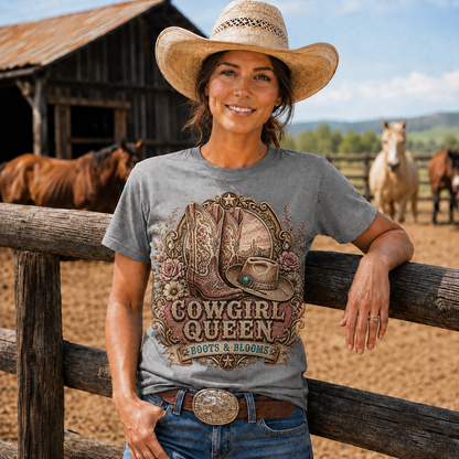Cowgirl Queen Boots & Blooms Western Graphic T-Shirt-Unisex Tshirt /Hoodie/Sweatshirt