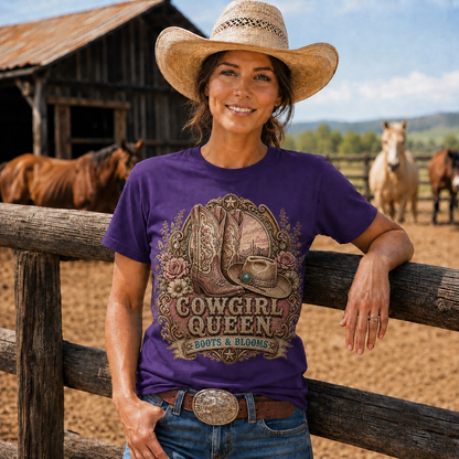 Cowgirl Queen Boots & Blooms Western Graphic T-Shirt-Unisex Tshirt /Hoodie/Sweatshirt