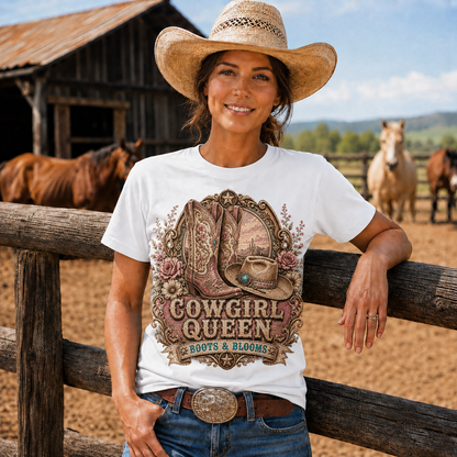 Cowgirl Queen Boots & Blooms Western Graphic T-Shirt-Unisex Tshirt /Hoodie/Sweatshirt