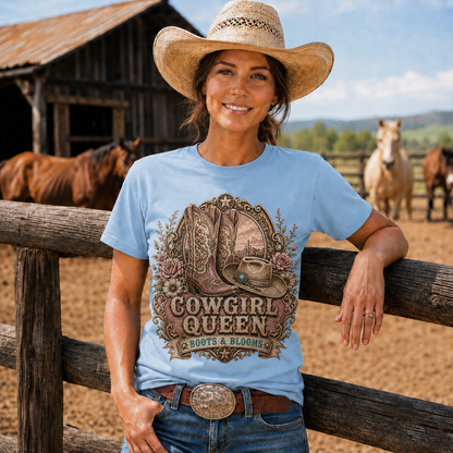 Cowgirl Queen Boots & Blooms Western Graphic T-Shirt-Unisex Tshirt /Hoodie/Sweatshirt