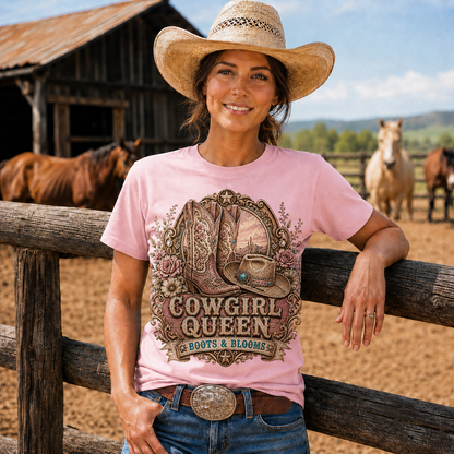 Cowgirl Queen Boots & Blooms Western Graphic T-Shirt-Unisex Tshirt /Hoodie/Sweatshirt