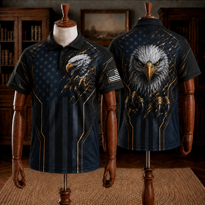USA Flag Eagle Polo Shirt – Men’s Patriotic Short Sleeve Polo