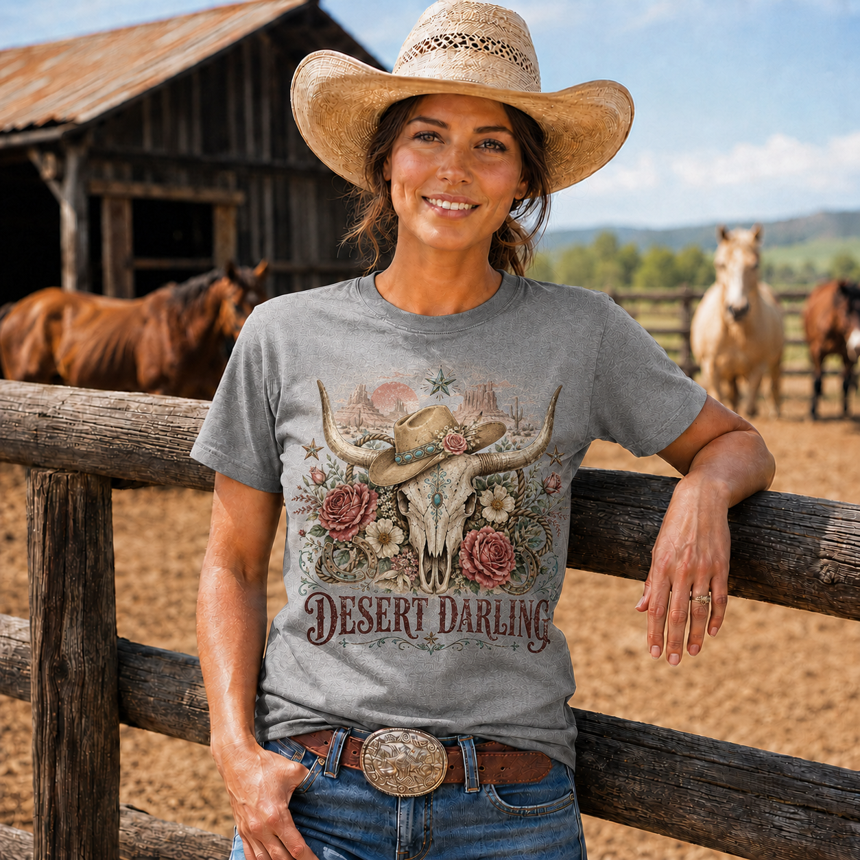 Desert Darling Western Longhorn Graphic T-Shirt - Unisex Tshirt /Hoodie/Sweatshirt